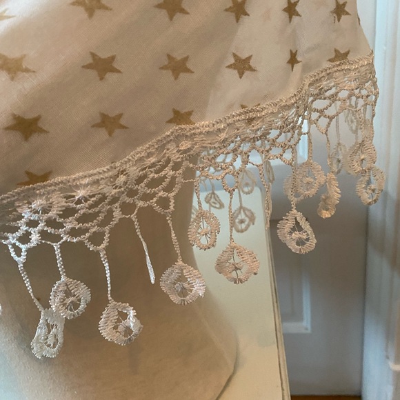 3 for $15! Light triangle scarf with Gold star motif. Crocheted lace details. - Picture 9 of 11